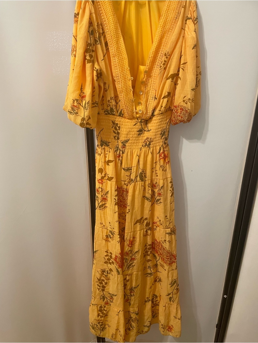 Yellow Floral Maxi Dress with Smocked Waist